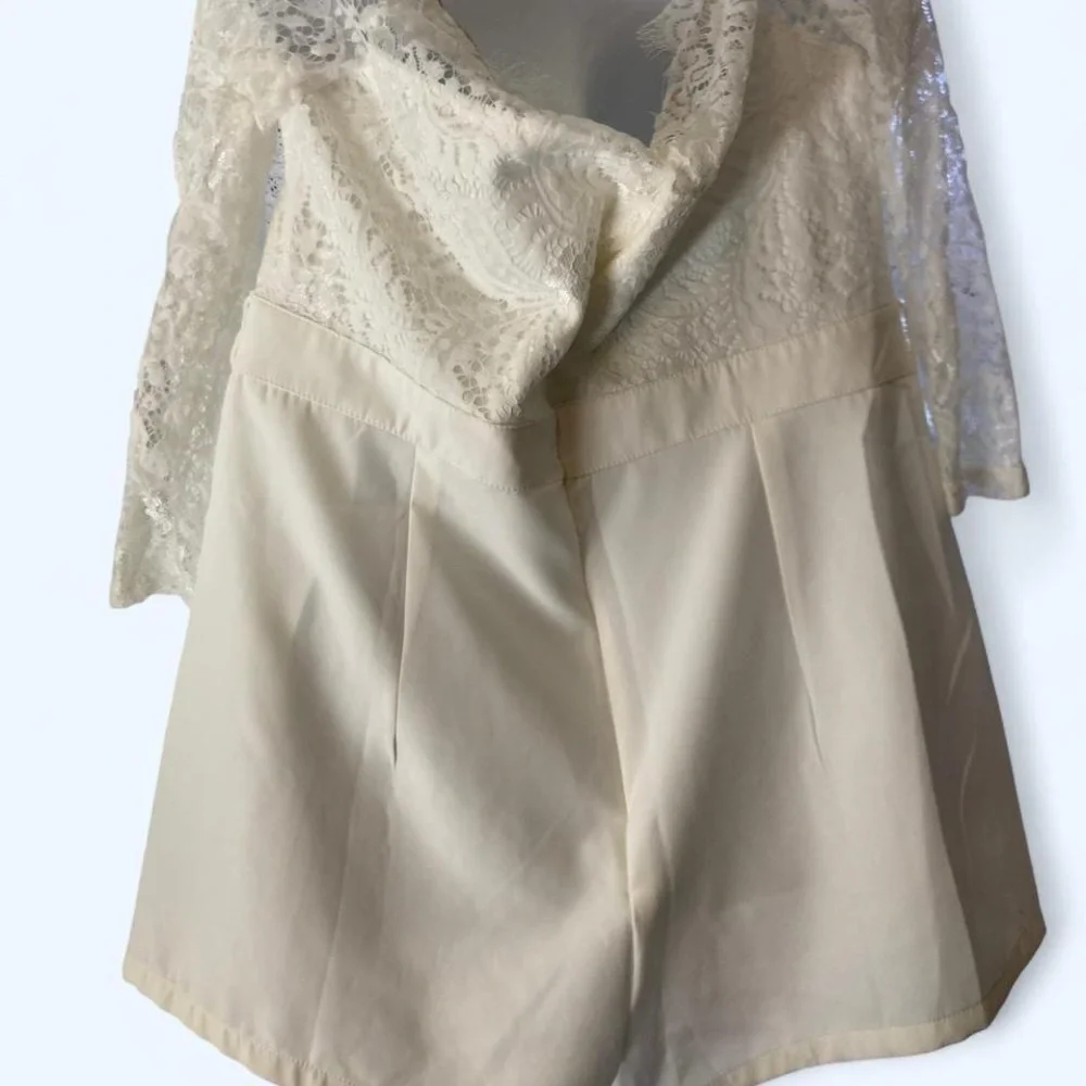 Cream lace off shoulder romper with pockets #offshoulder 2X